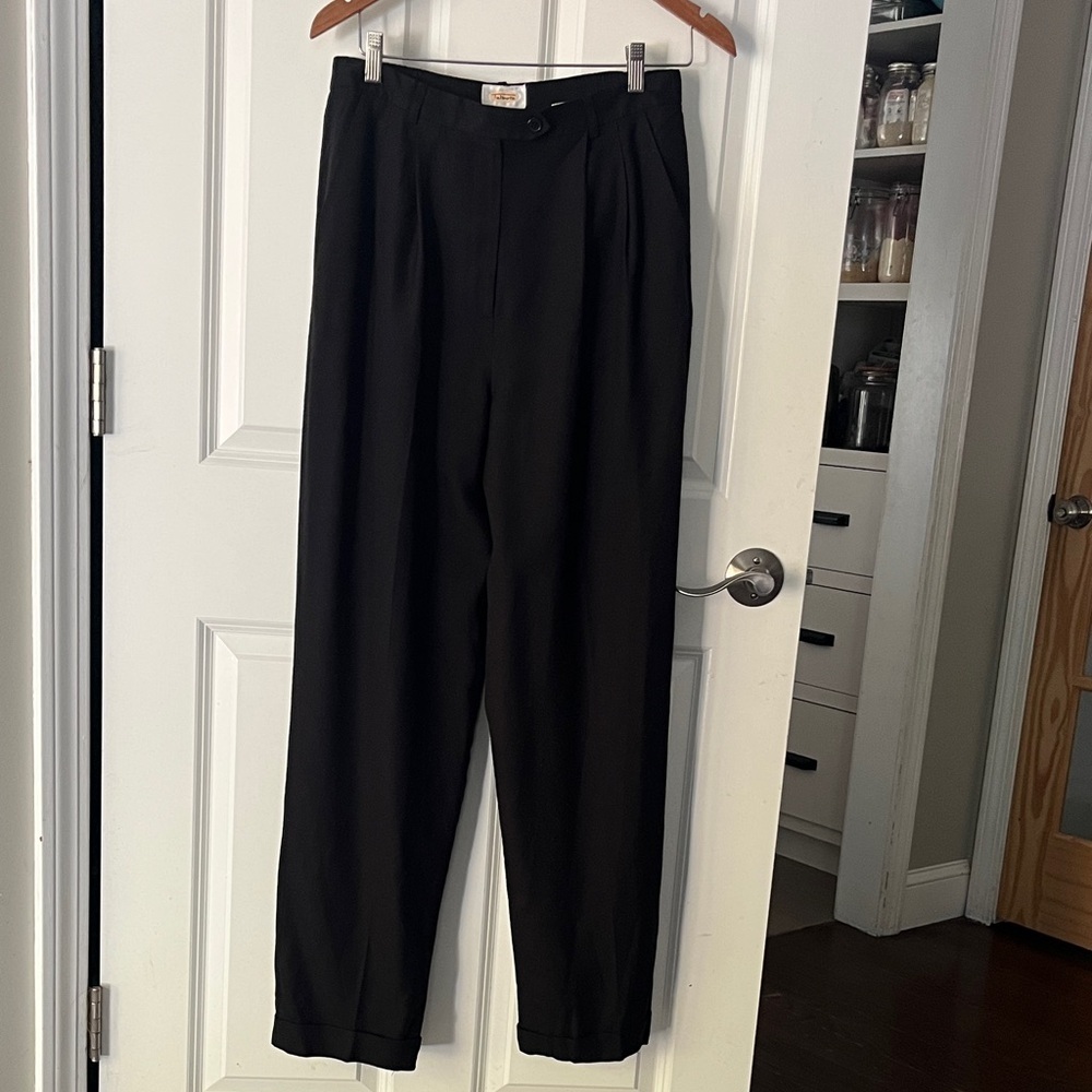 Talbots Vintage pleated super high rise linen Black loose fit pants sz medium